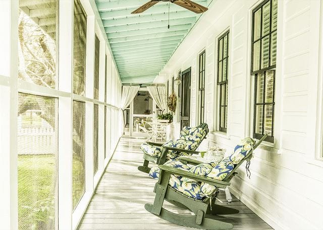 rocking chairs at enlisted mens mess hall cottage mermaid cottages tybee island ga